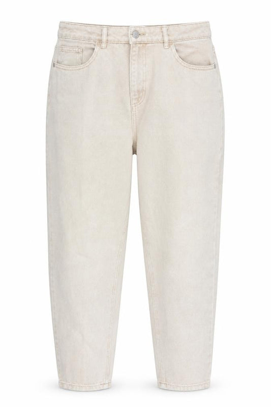 Front view of Next women’s beige cotton tapered jeans, size UK 12, 26-inch leg regular zip
