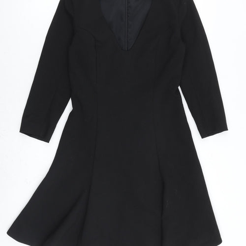 French Connection Womens Black Polyester Fit & Flare Size 10 V-Neck Zip