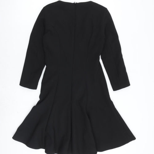 French Connection Womens Black Polyester Fit & Flare Size 10 V-Neck Zip