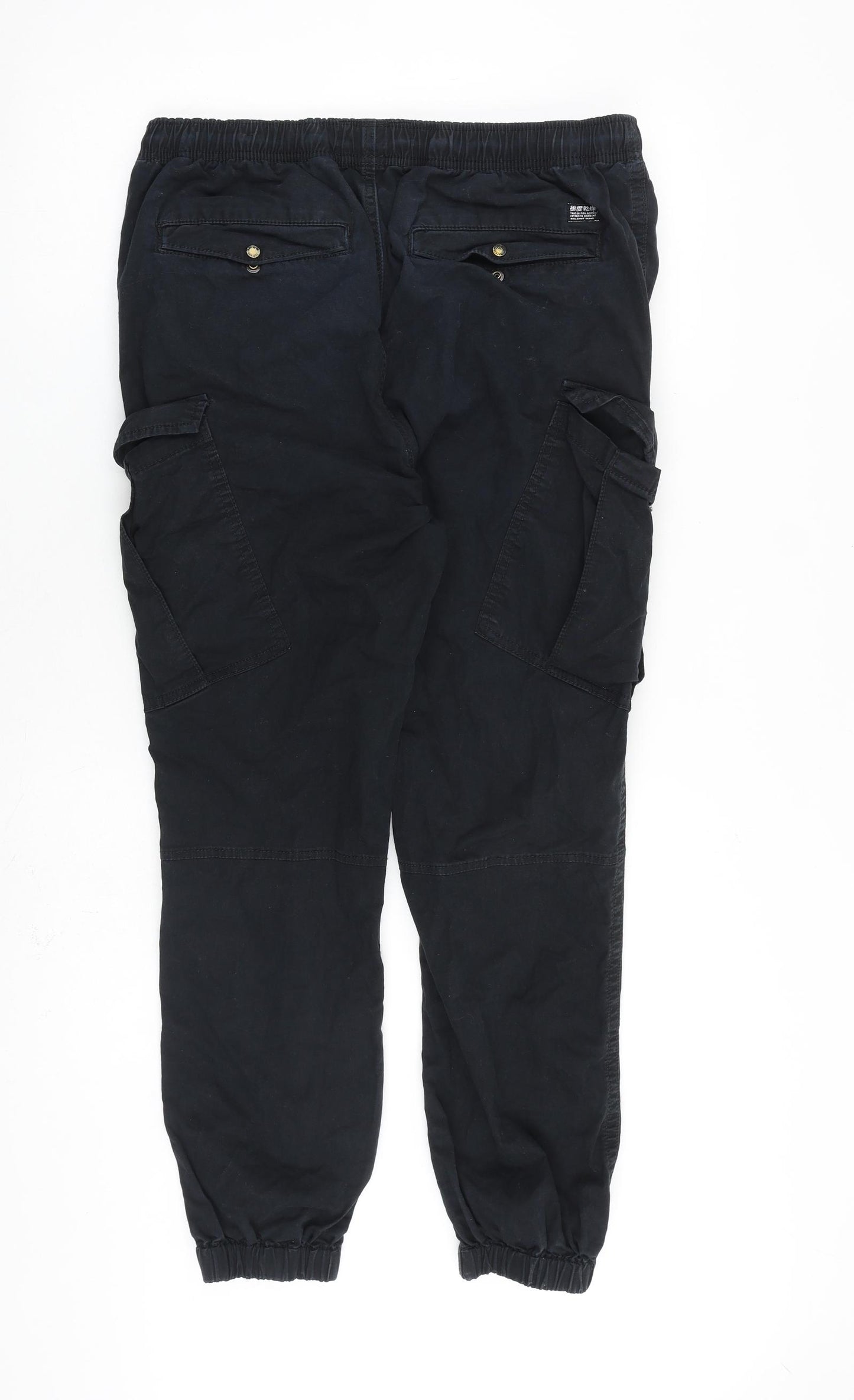 Superdry Mens Black Polyester Cargo Trousers Size L L27 in Regular Tie