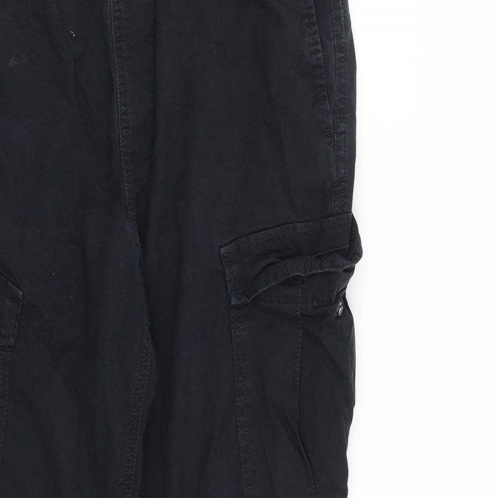 Superdry Mens Black Polyester Cargo Trousers Size L L27 in Regular Tie