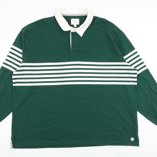 Marks and Spencer Mens Green Striped Cotton Pullover Sweatshirt Size 3XL