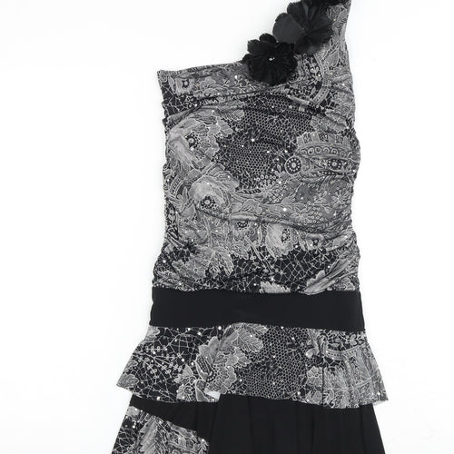 West One Womens Black Paisley Polyester Mini Size 10 One Shoulder Pullover