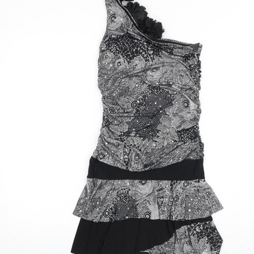West One Womens Black Paisley Polyester Mini Size 10 One Shoulder Pullover