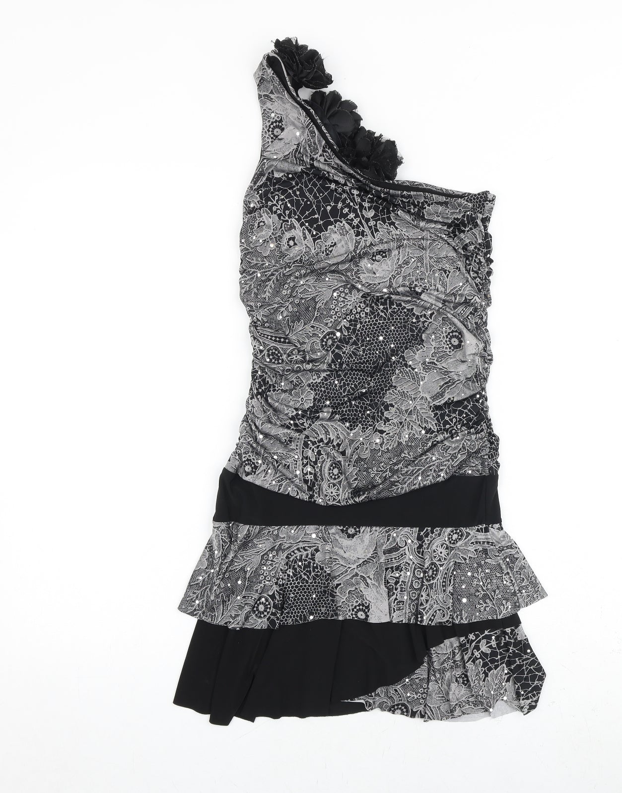 West One Womens Black Paisley Polyester Mini Size 10 One Shoulder Pullover