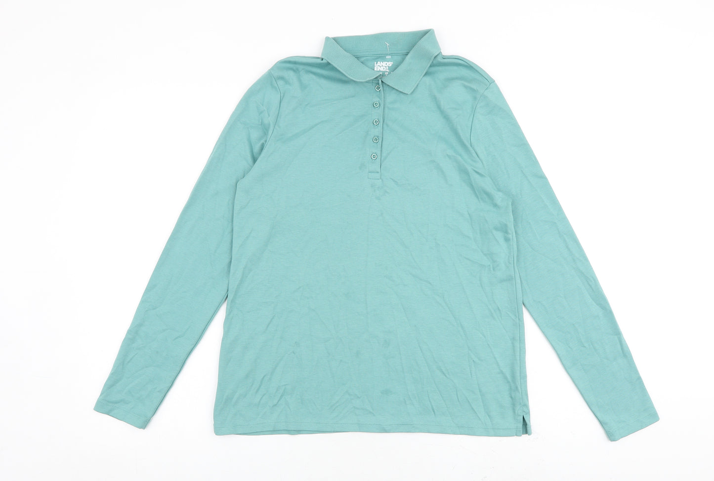 Lands' End Womens Green Cotton Basic Polo Size M Collared