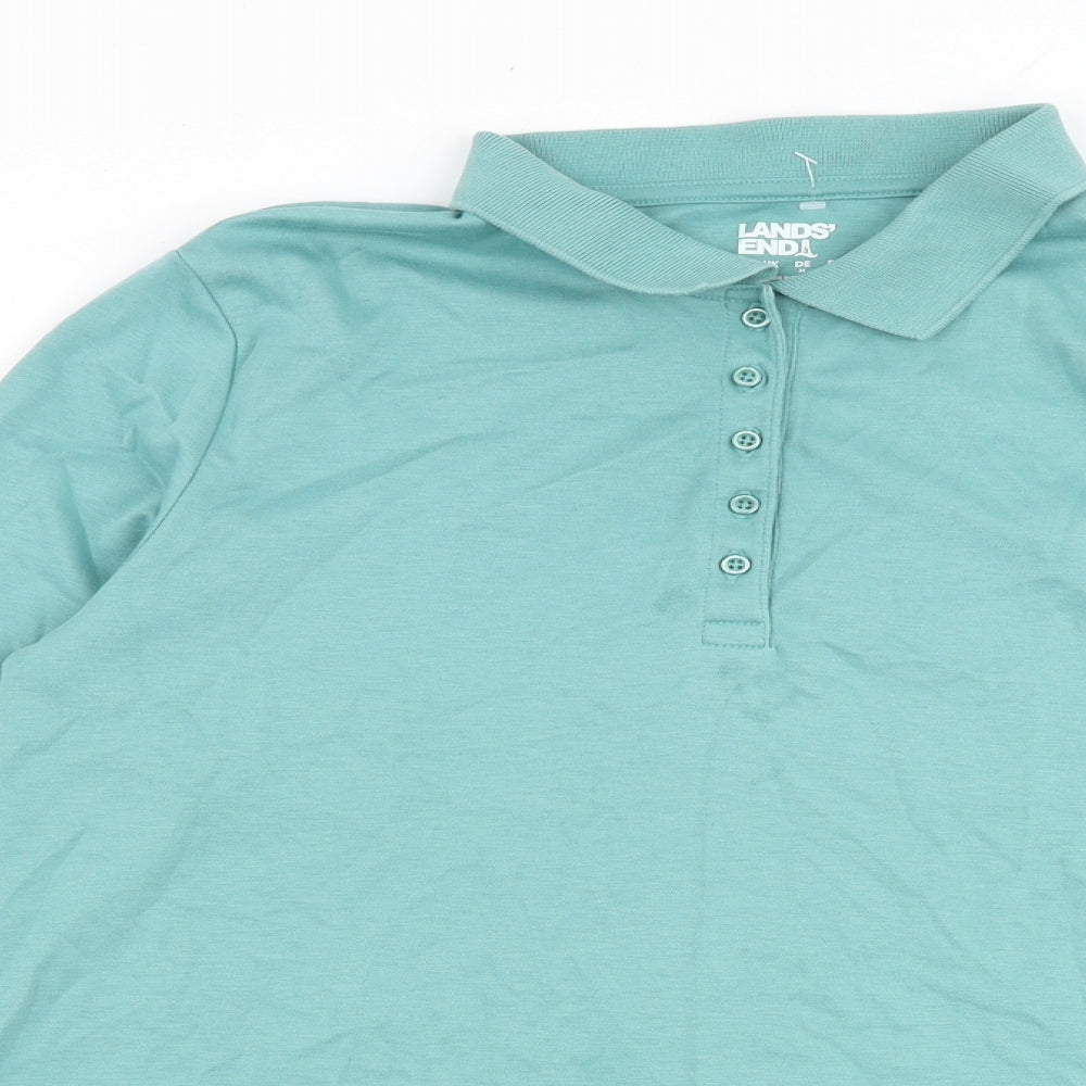 Lands' End Womens Green Cotton Basic Polo Size M Collared