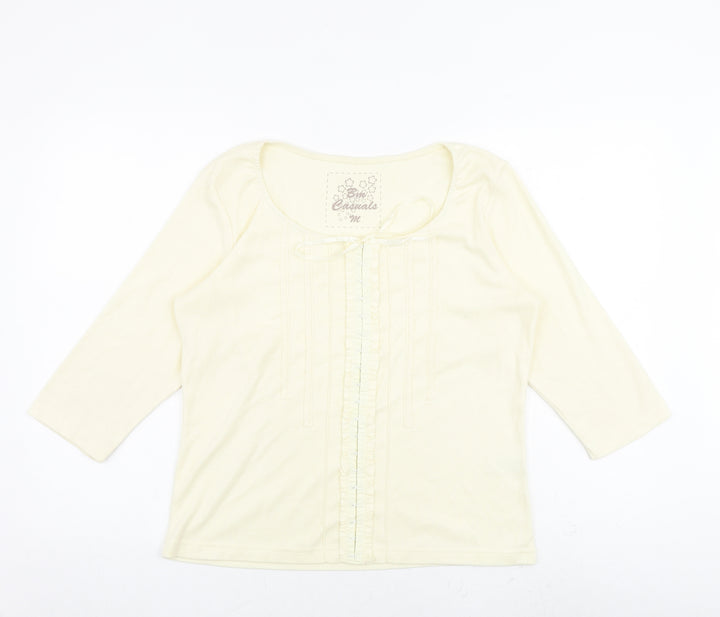 Bonmarché Womens Ivory Polyester Basic T-Shirt Size M Round Neck