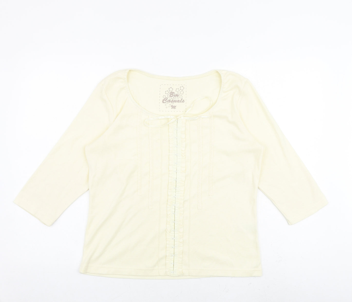 Bonmarché Womens Ivory Polyester Basic T-Shirt Size M Round Neck