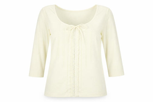 Front view of Bonmarché women’s ivory polyester basic t-shirt, size M, round neck