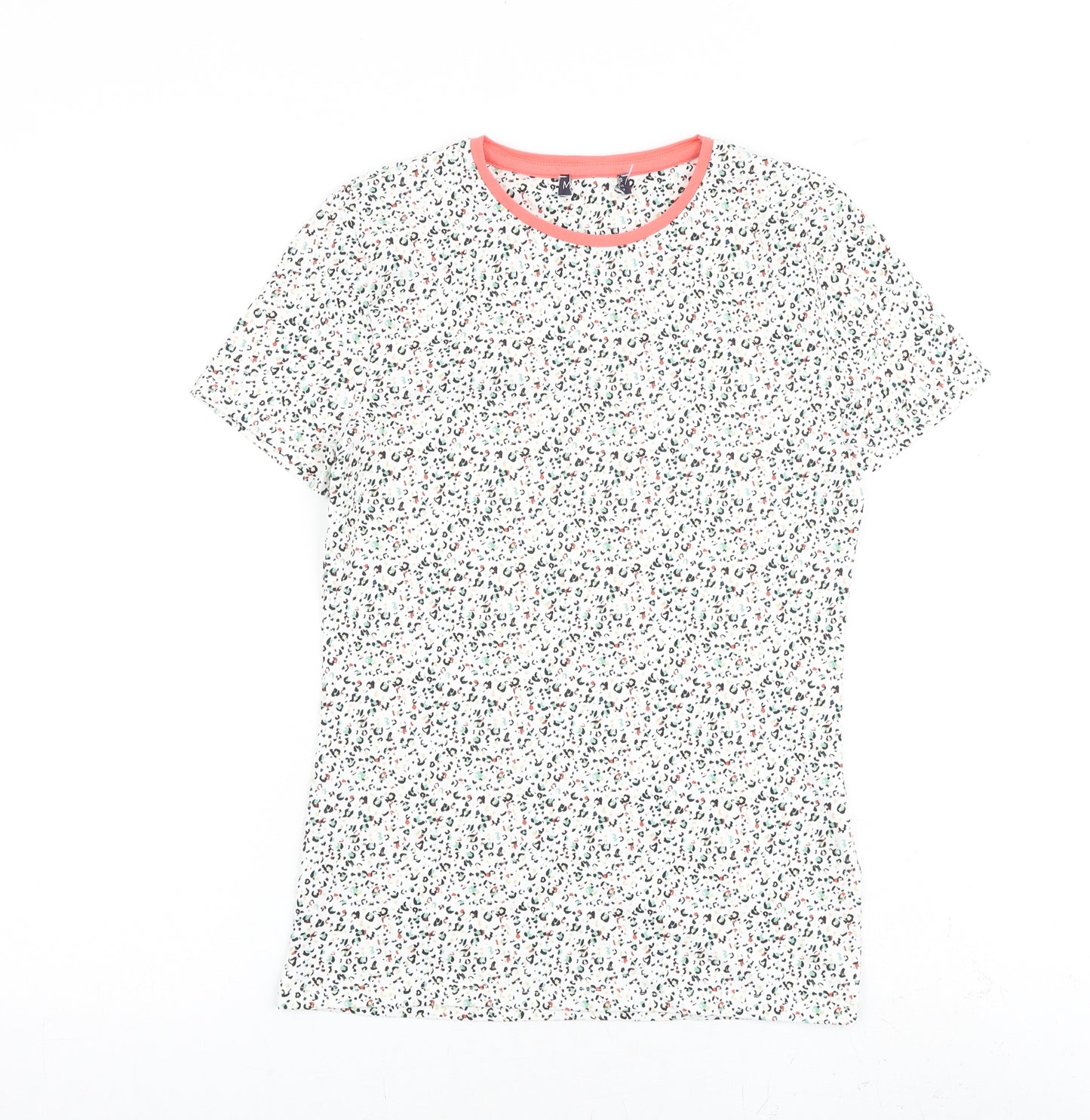 Marks and Spencer Womens Multicoloured Animal Print Cotton Basic T-Shirt Size 8 Round Neck - Leopard Print