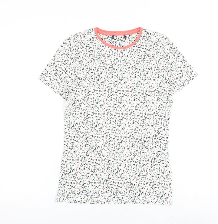 Marks and Spencer Womens Multicoloured Animal Print Cotton Basic T-Shirt Size 8 Round Neck - Leopard Print