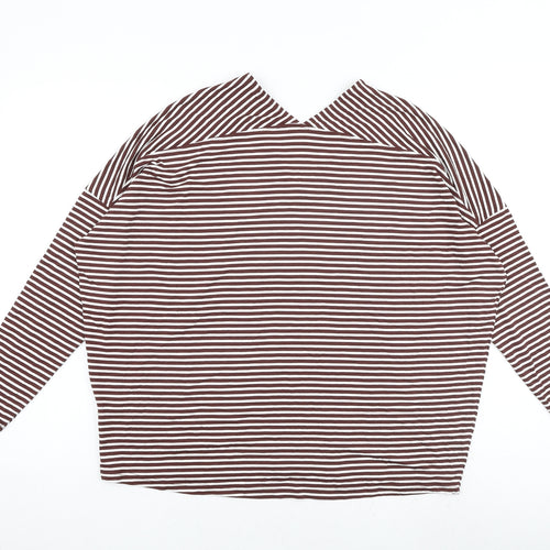 NEXT Womens Brown Striped Viscose Basic T-Shirt Size 12 V-Neck