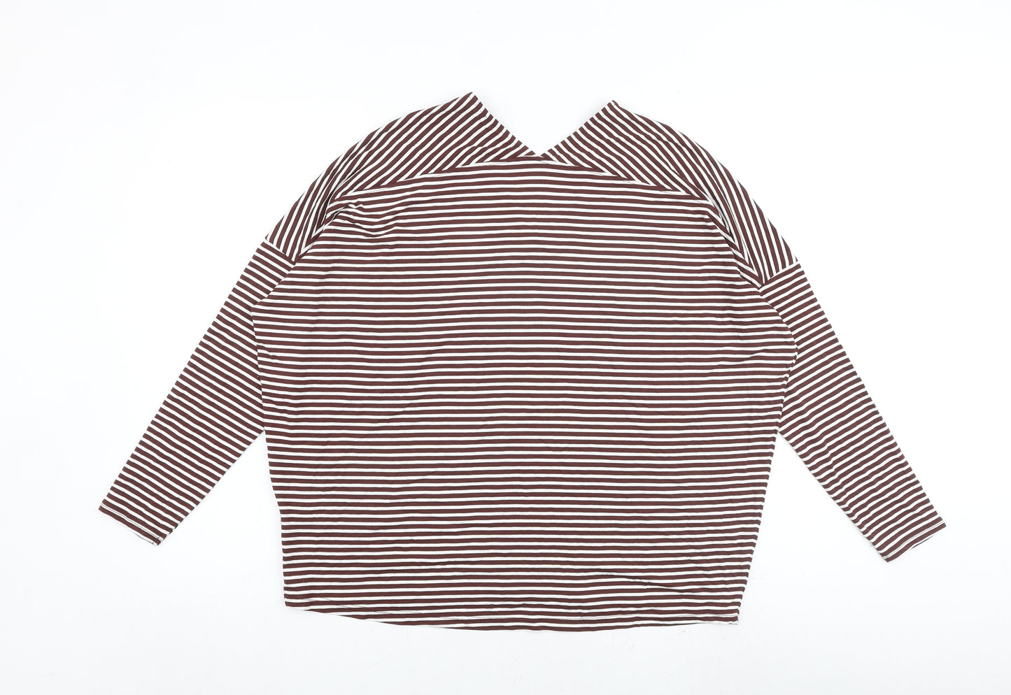 NEXT Womens Brown Striped Viscose Basic T-Shirt Size 12 V-Neck