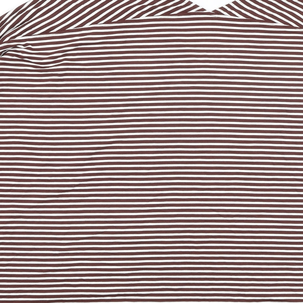 NEXT Womens Brown Striped Viscose Basic T-Shirt Size 12 V-Neck