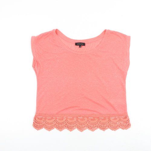 New Look Womens Pink Polyester Basic T-Shirt Size 10 Round Neck