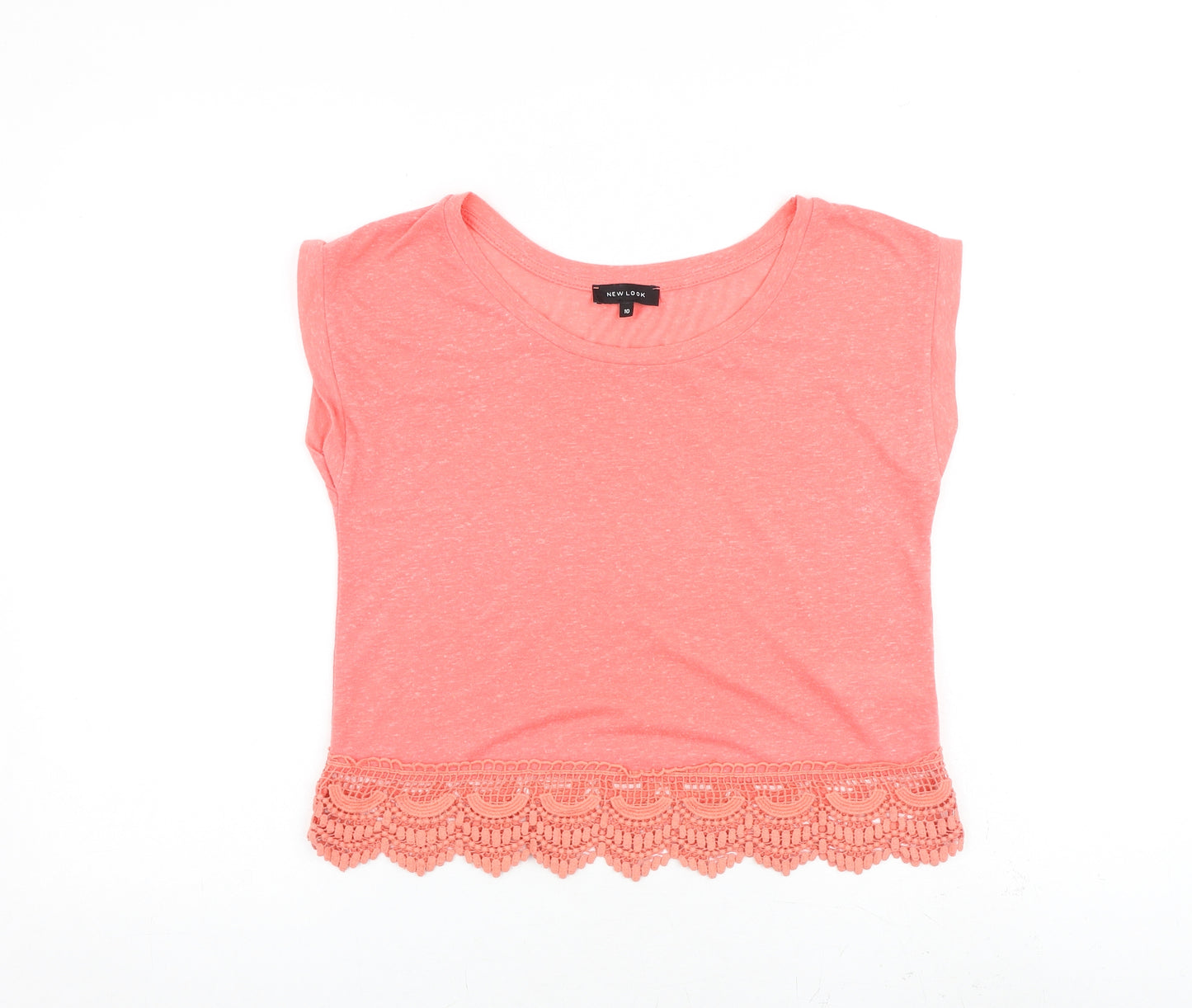 New Look Womens Pink Polyester Basic T-Shirt Size 10 Round Neck