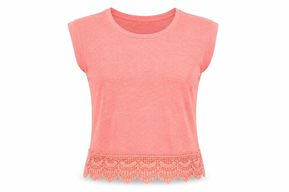 Front view of New Look women’s pink polyester basic t-shirt, size UK 10, round neck