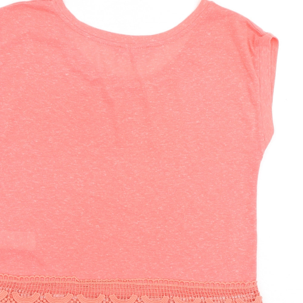 New Look Womens Pink Polyester Basic T-Shirt Size 10 Round Neck