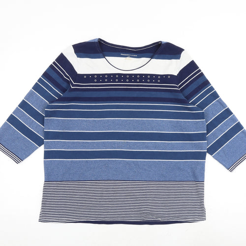 Alison Daley Womens Blue Striped Polyester Basic T-Shirt Size M Round Neck