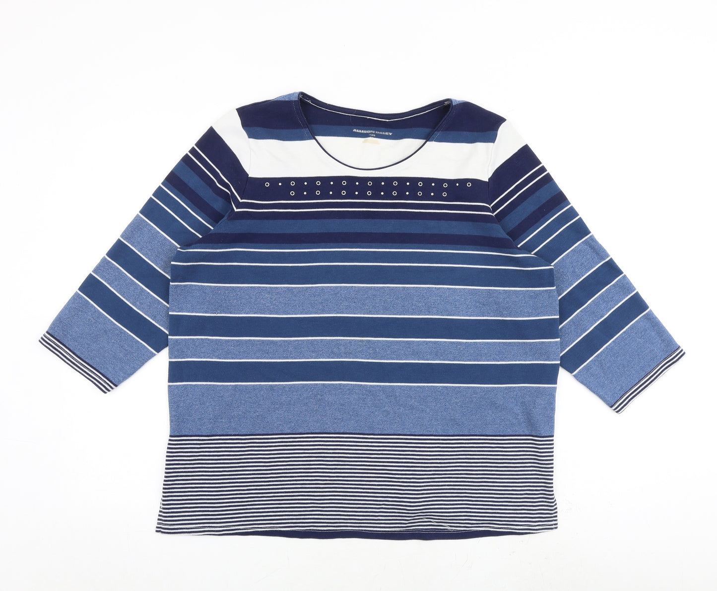 Alison Daley Womens Blue Striped Polyester Basic T-Shirt Size M Round Neck