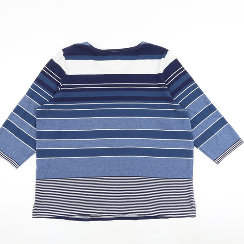 Alison Daley Womens Blue Striped Polyester Basic T-Shirt Size M Round Neck