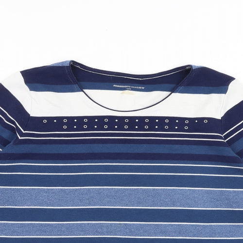 Alison Daley Womens Blue Striped Polyester Basic T-Shirt Size M Round Neck