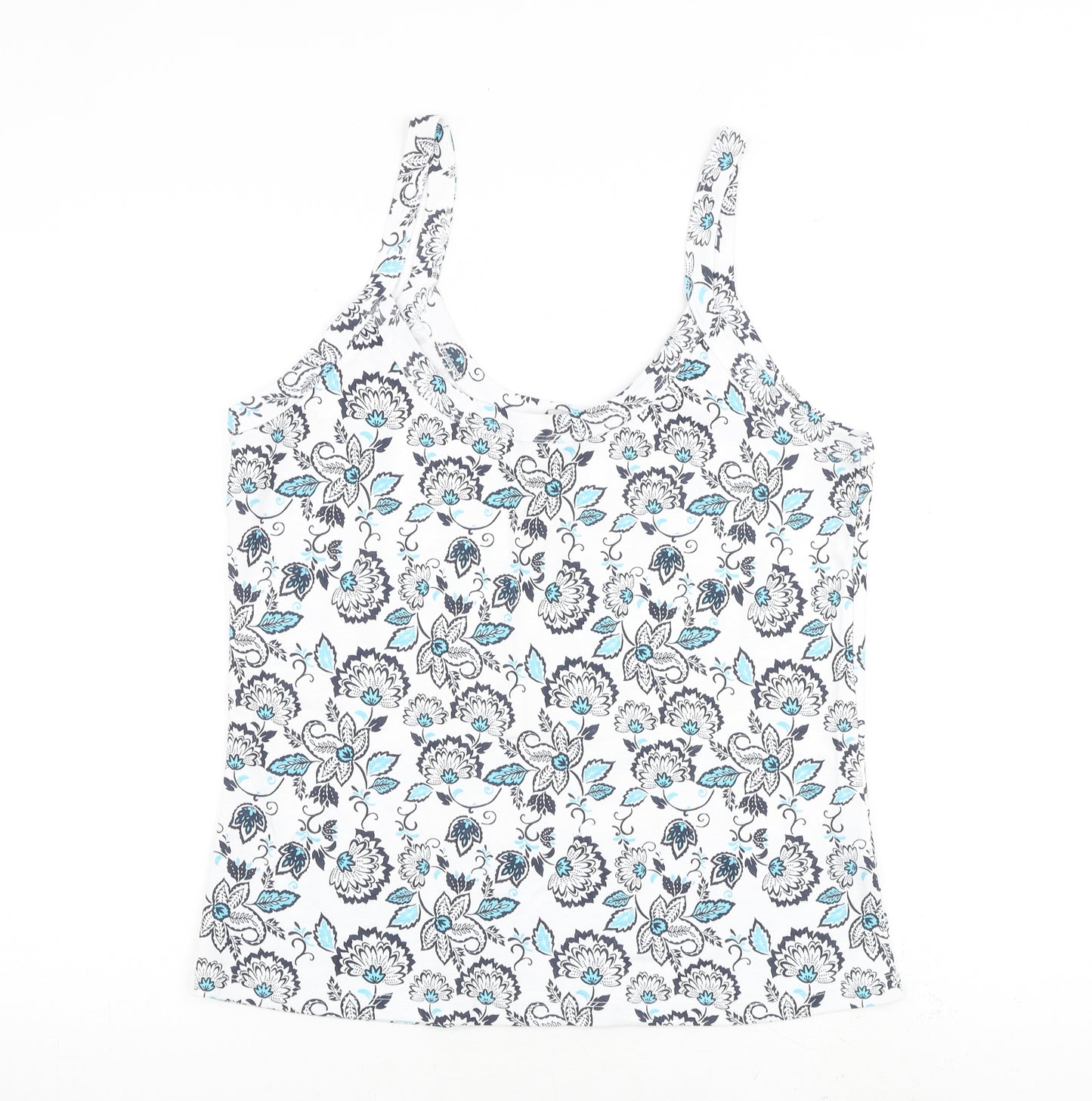 M&Co Womens White Floral 100% Cotton Basic Tank Size 20 Scoop Neck