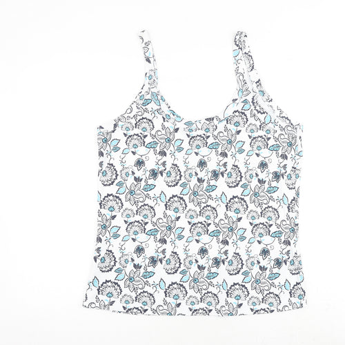 M&Co Womens White Floral 100% Cotton Basic Tank Size 20 Scoop Neck
