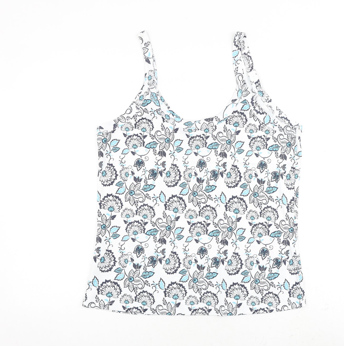 M&Co Womens White Floral 100% Cotton Basic Tank Size 20 Scoop Neck