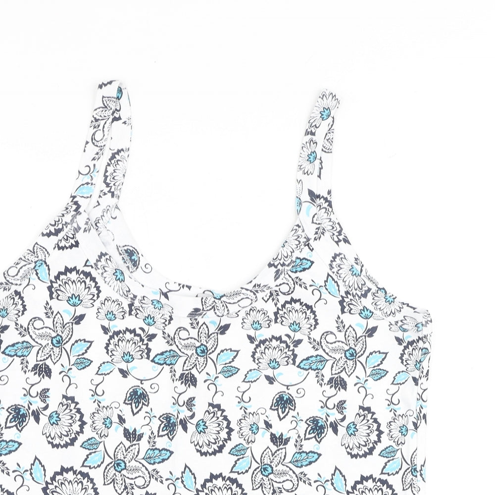 M&Co Womens White Floral 100% Cotton Basic Tank Size 20 Scoop Neck