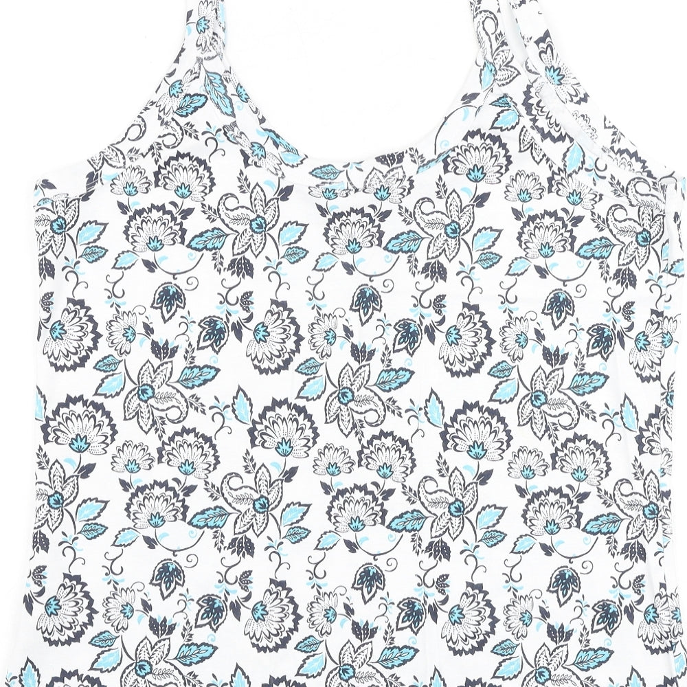 M&Co Womens White Floral 100% Cotton Basic Tank Size 20 Scoop Neck