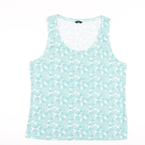 M&Co Womens Green Geometric 100% Cotton Basic Tank Size 20 Round Neck - Leaves Print