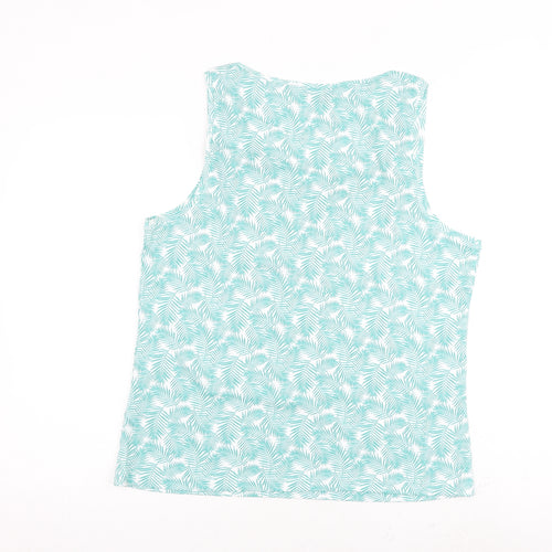 M&Co Womens Green Geometric 100% Cotton Basic Tank Size 20 Round Neck - Leaves Print