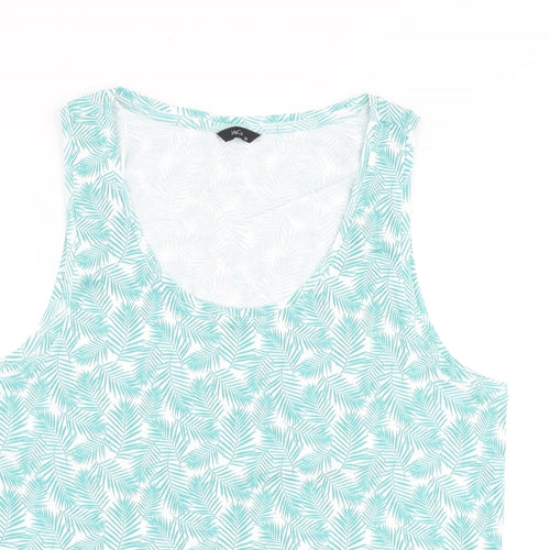 M&Co Womens Green Geometric 100% Cotton Basic Tank Size 20 Round Neck - Leaves Print