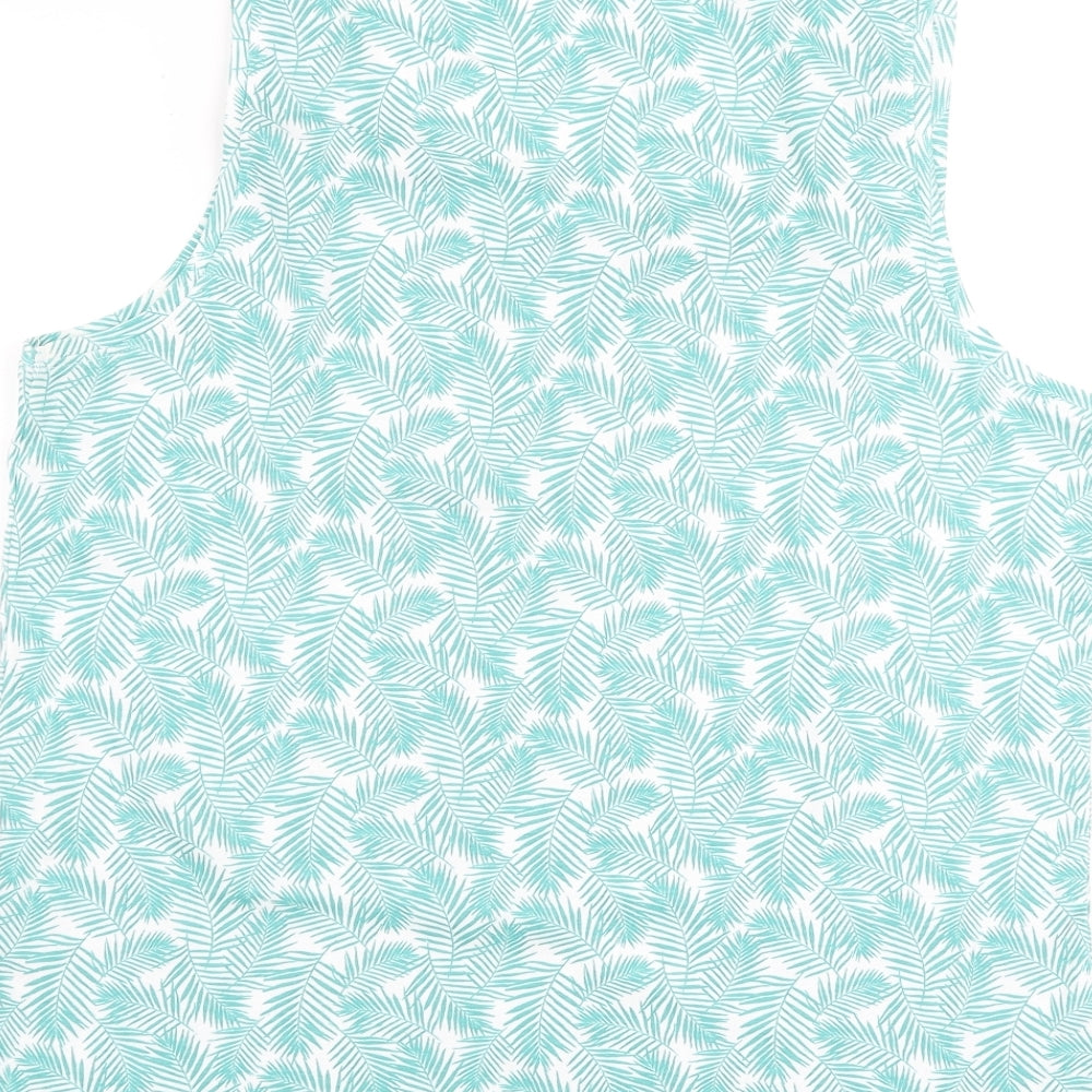 M&Co Womens Green Geometric 100% Cotton Basic Tank Size 20 Round Neck - Leaves Print
