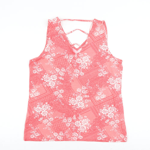 M&Co Womens Pink Geometric 100% Cotton Basic Tank Size 20 V-Neck