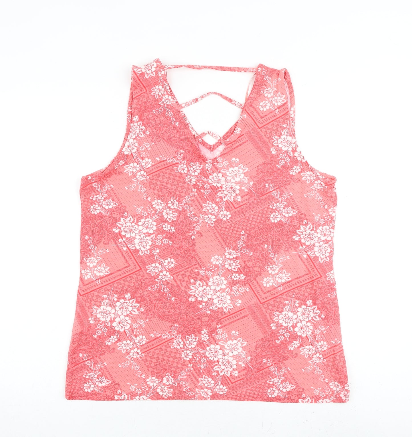 M&Co Womens Pink Geometric 100% Cotton Basic Tank Size 20 V-Neck