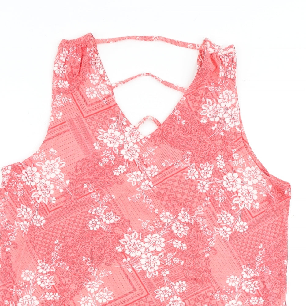 M&Co Womens Pink Geometric 100% Cotton Basic Tank Size 20 V-Neck