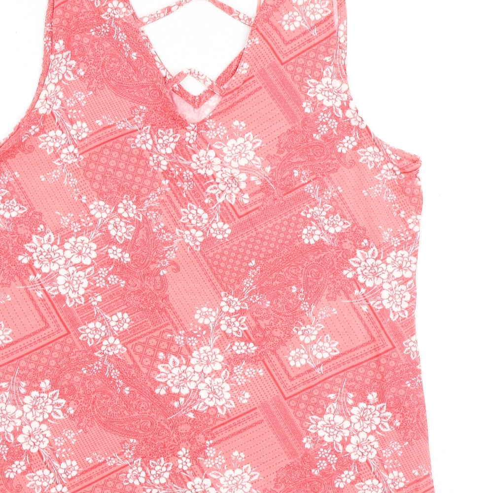 M&Co Womens Pink Geometric 100% Cotton Basic Tank Size 20 V-Neck