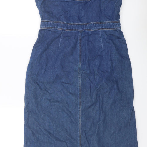 Blue 73 Womens Blue Cotton A-Line Size 12 Square Neck Button