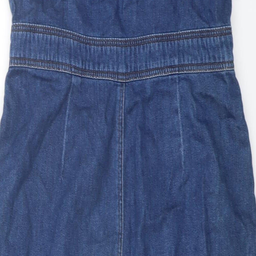 Blue 73 Womens Blue Cotton A-Line Size 12 Square Neck Button