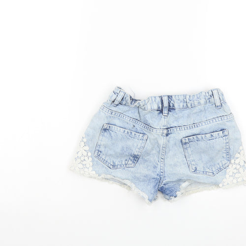 Denim & Co. Girls Blue Cotton Boyfriend Shorts Size 11-12 Years Regular Zip - Lace Details