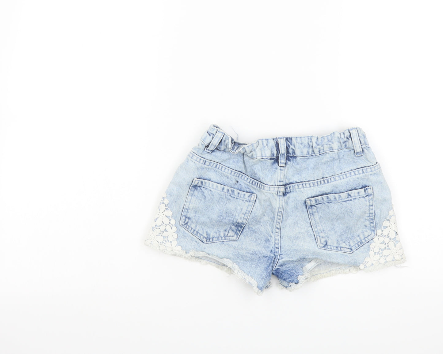 Denim & Co. Girls Blue Cotton Boyfriend Shorts Size 11-12 Years Regular Zip - Lace Details
