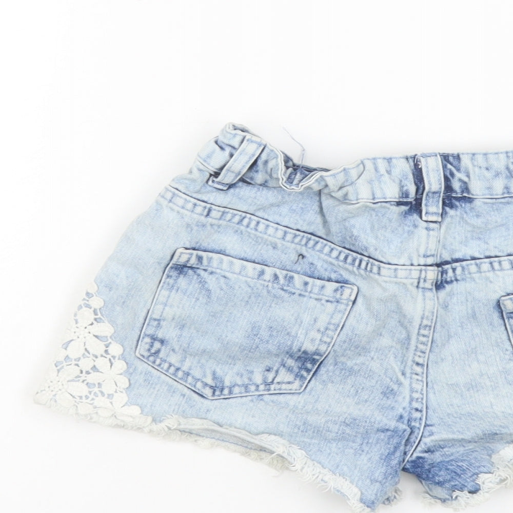 Denim & Co. Girls Blue Cotton Boyfriend Shorts Size 11-12 Years Regular Zip - Lace Details