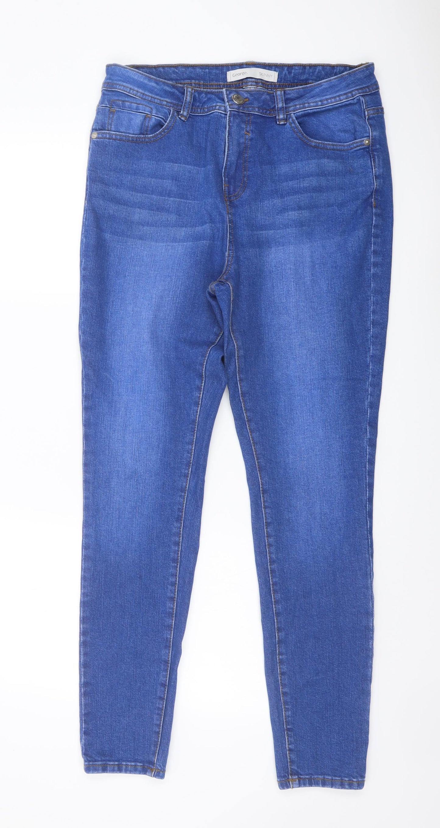George Womens Blue Cotton Skinny Jeans Size 14 L29 in Regular Button