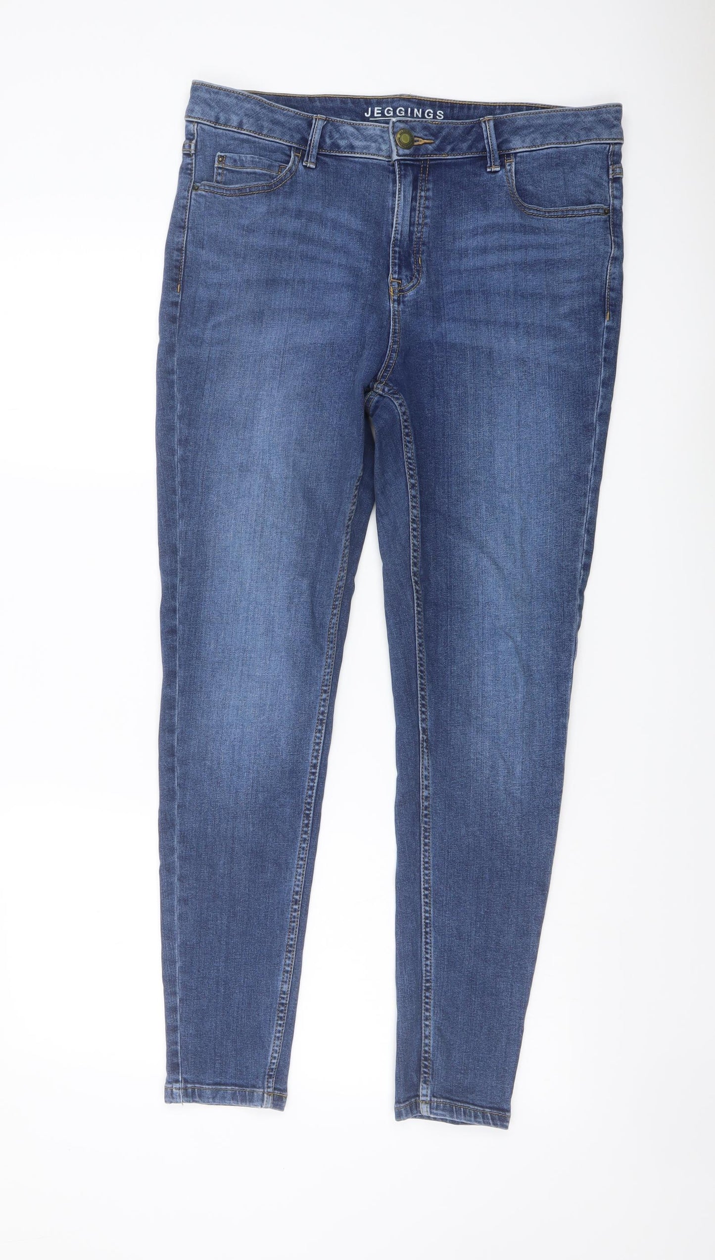 Marks and Spencer Womens Blue Cotton Jegging Jeans Size 14 L28 in Regular Button