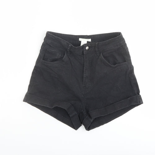 H&M Womens Black Cotton Mom Shorts Size 8 L3 in Regular Button