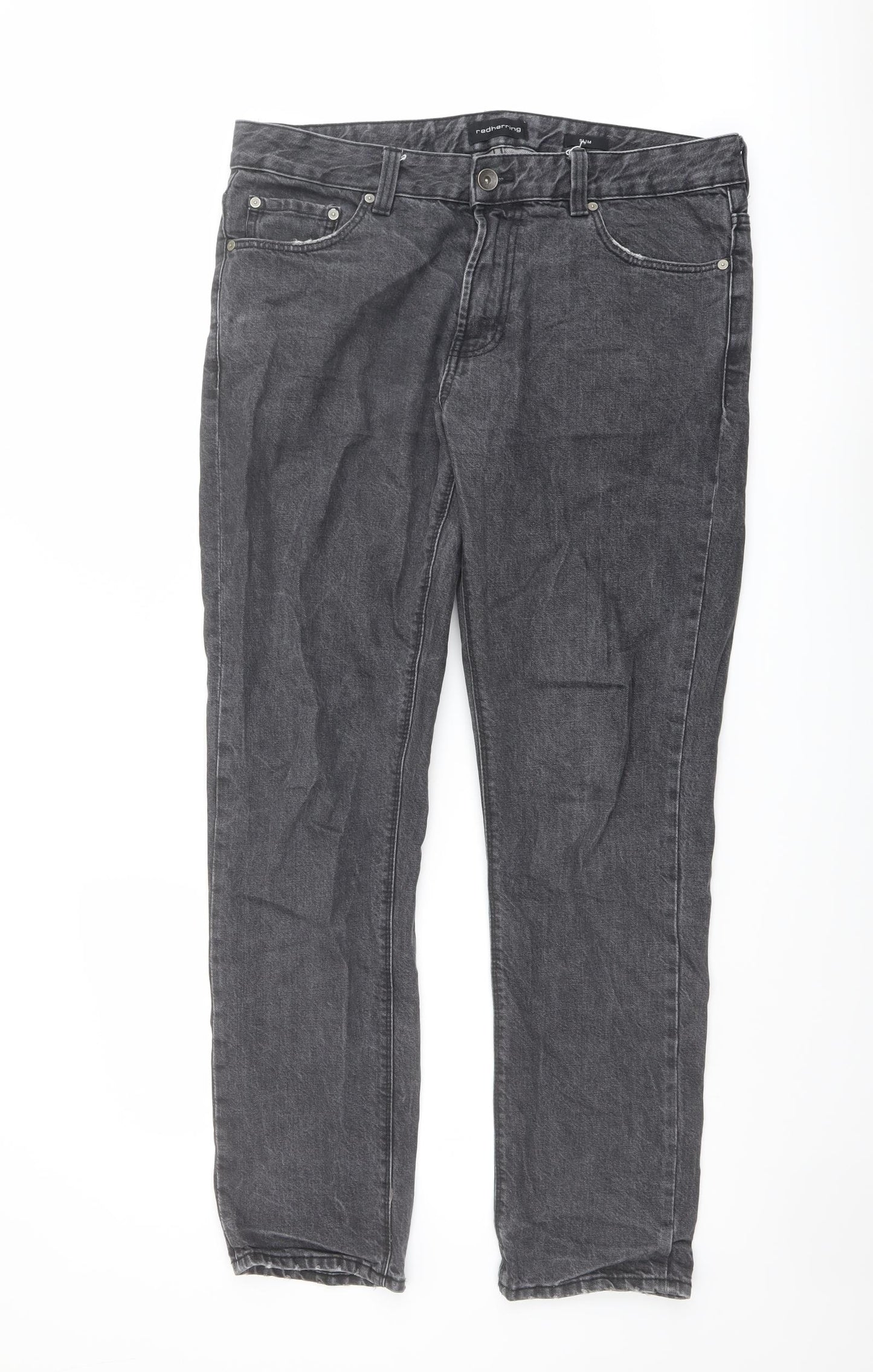 Red Herring Mens Grey Cotton Straight Jeans Size 34 in L31 in Slim Button