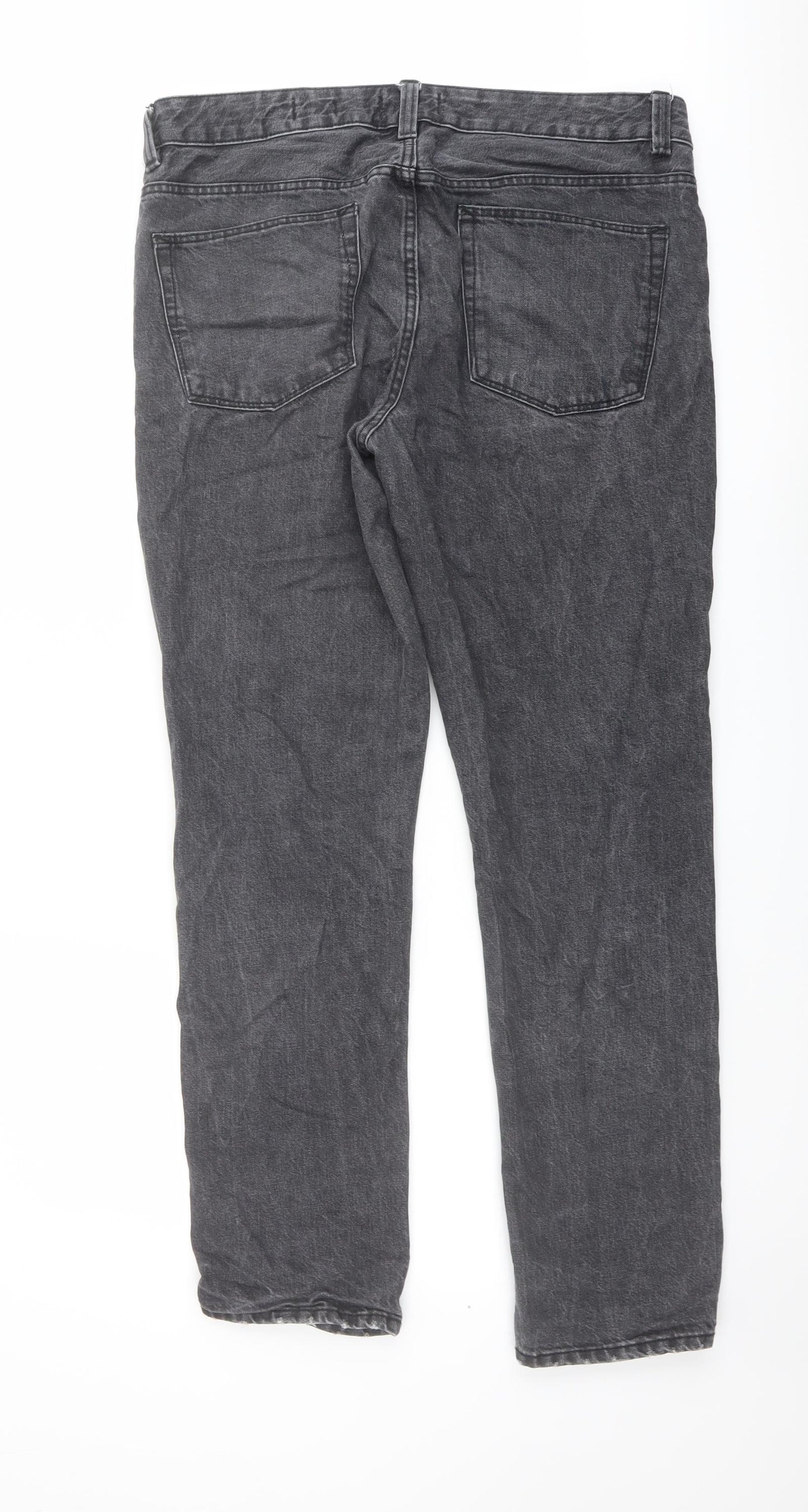 Red Herring Mens Grey Cotton Straight Jeans Size 34 in L31 in Slim Button